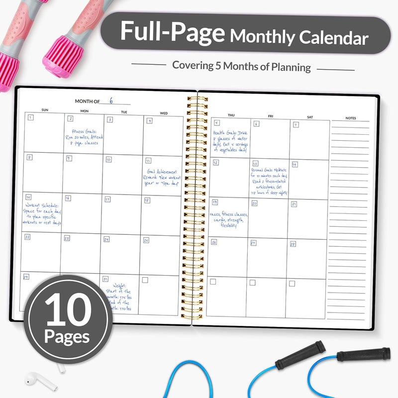 SUNEE Fitness Journal Workout Planner for Women & Men, A4 (8.5" x 11") Workout Journal Log Book Planner Gift for Track Gym Essentials, Home Workouts, Track Progress, Achieve Wellness Goals, Black - Image 4